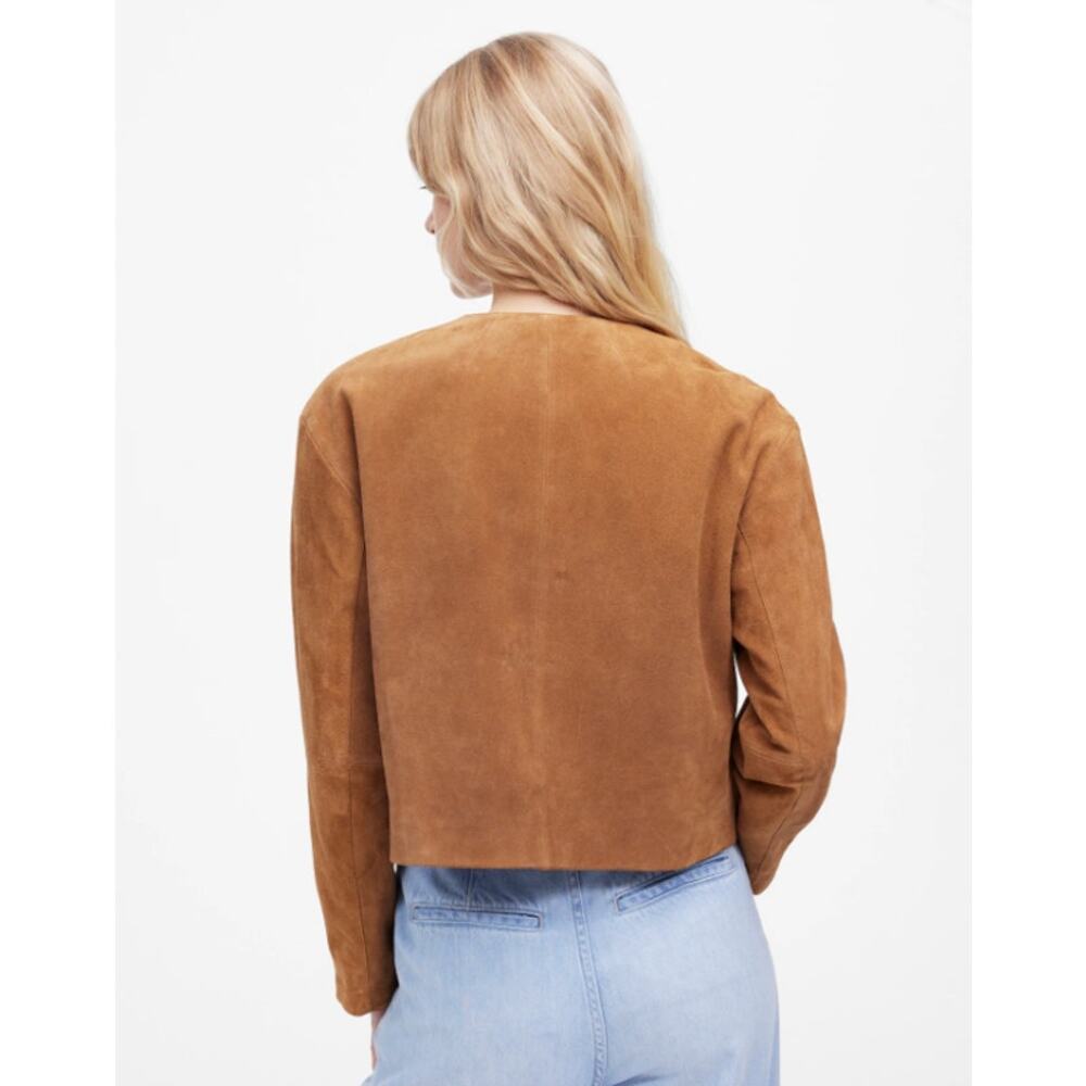 MADEWELL Crop Suede Cardigan Jacket Cognac Long Sleeve Boxy Fit Women's M - Picture 5 of 15